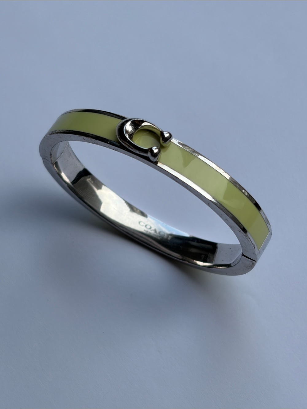 Coach Lime Green Enamel Hinged Bangle Bracelet